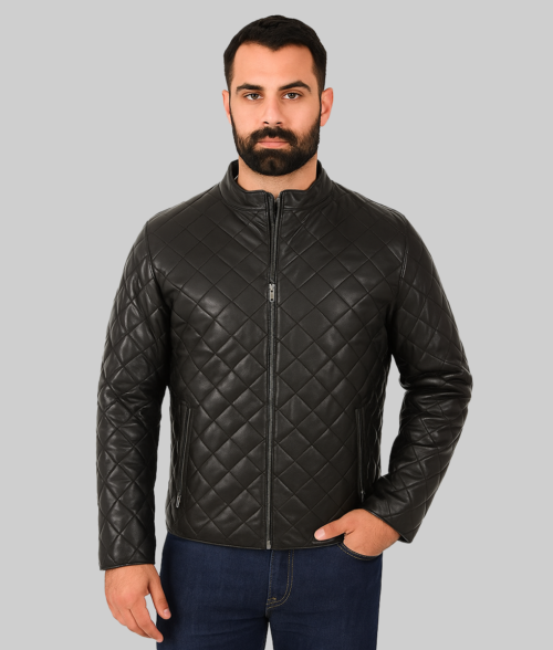 Men's Baxton Black Quilted Jacket-Front View