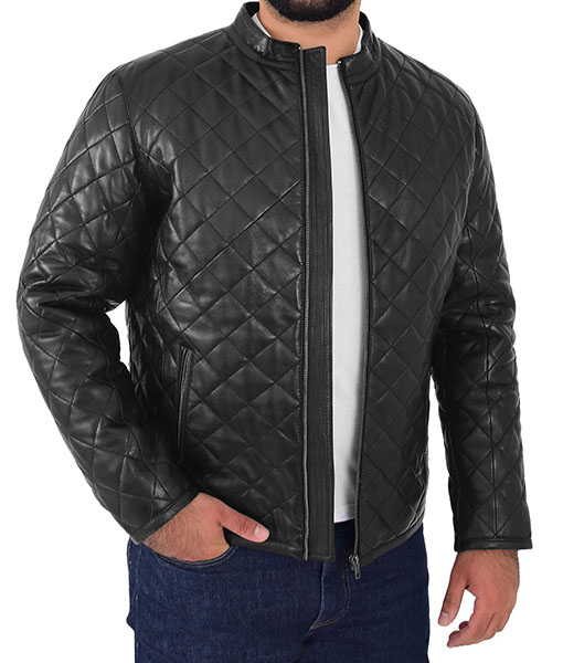 Men's Baxton Black Real Leather Quilted Jacket | TLC