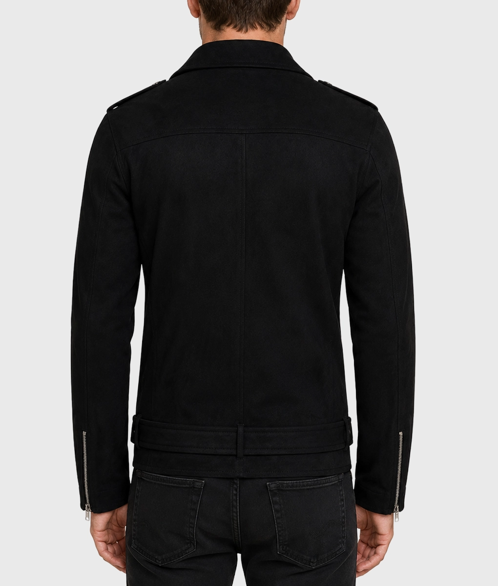 Mens Black Biker Leather Jacket - Back