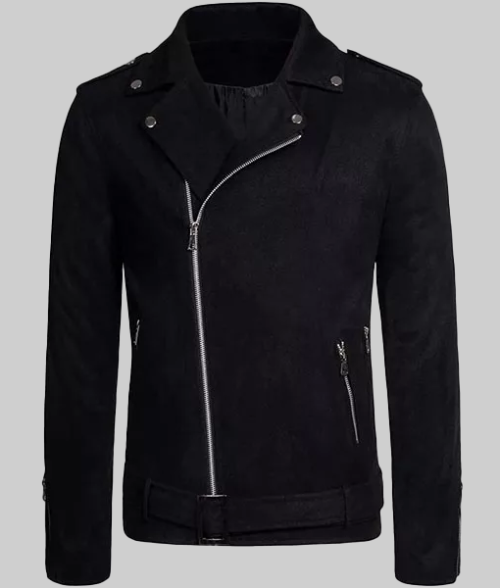 Mens Black Biker Leather Jacket-FrontView