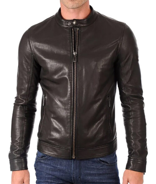 Men's Grande Slim Café Racer Black Leather Jacket