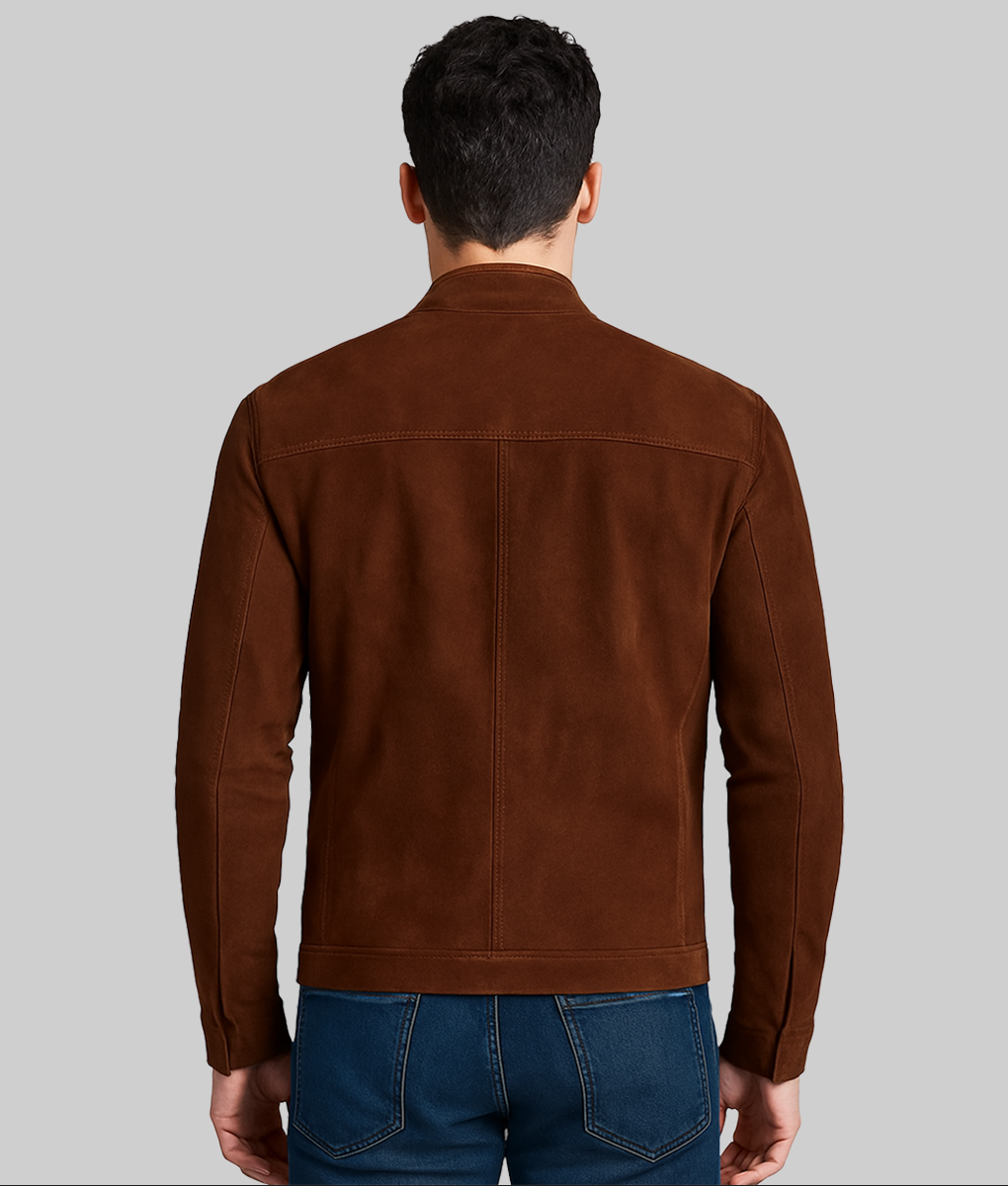 Men's Micke Brown Caf&eacute; Racer Jacket-BacklView
