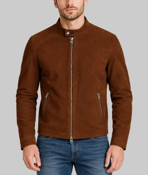 Men&rsquo;s Micke Brown Caf&eacute; Racer Jacket - Front