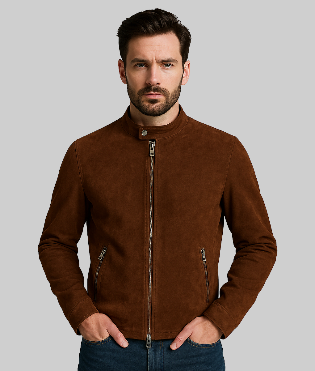Men's Micke Brown Caf&eacute; Racer Jacket-FrontView