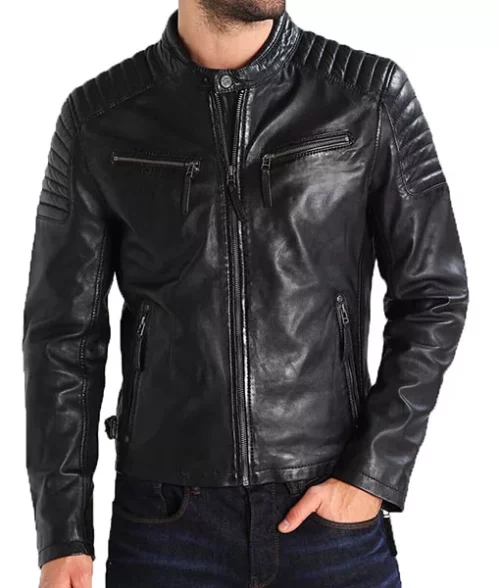 Men's Slim-fit Black Biker Leather Jacket | TLC