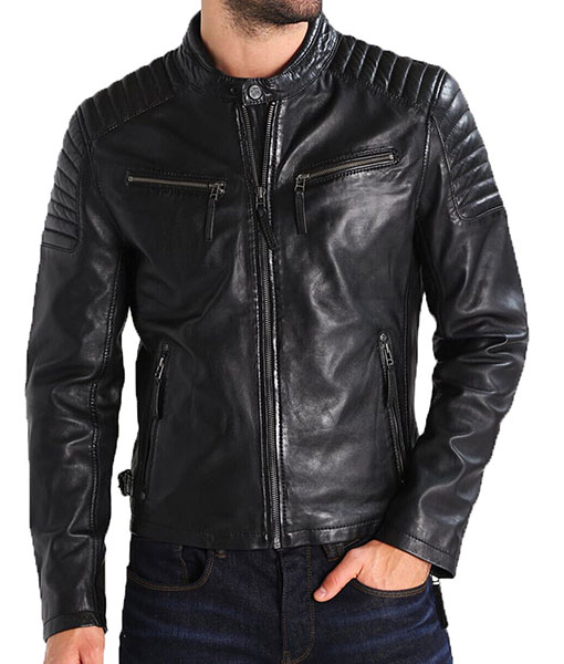 Men's Slimfit Black Biker Leather Jacket TLC