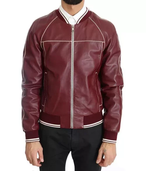 Men’s Stitched Maroon Leather Jacket