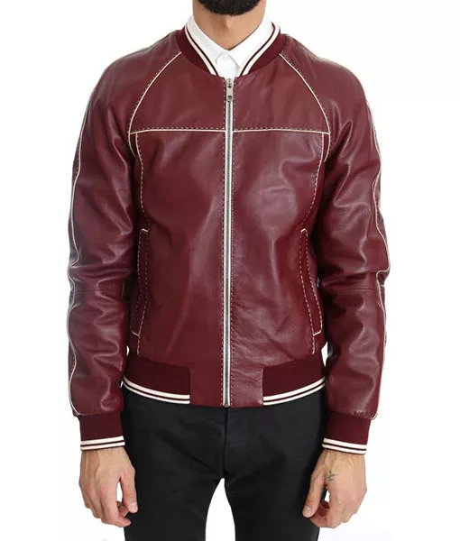 Men&rsquo;s Stitched Maroon Leather Jacket