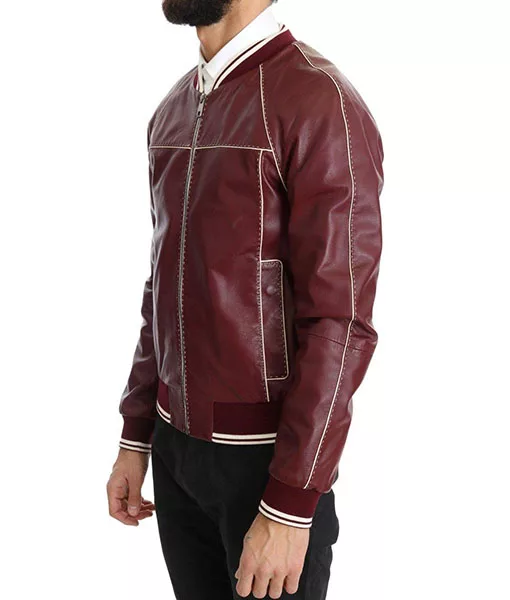 Men&rsquo;s Stitched Maroon Leather Jacket