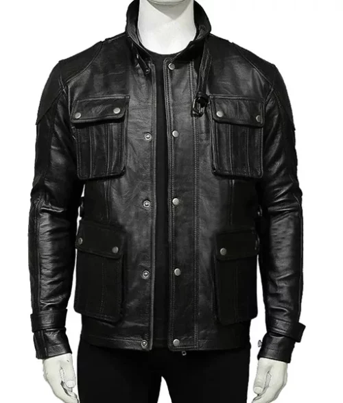 Mens Four Pocket Black Leather Jacket | TLC