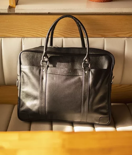 Men Black Leather Laptop Bag