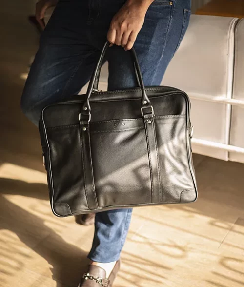 Men Black Leather Laptop Bag