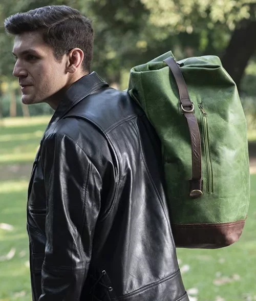 Green Leather Multi-Function Travel Bag