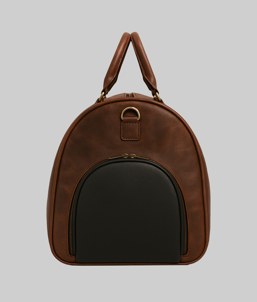 Men’s Distressed Brown Crazy Horse Leather Duffle Bag-Front
