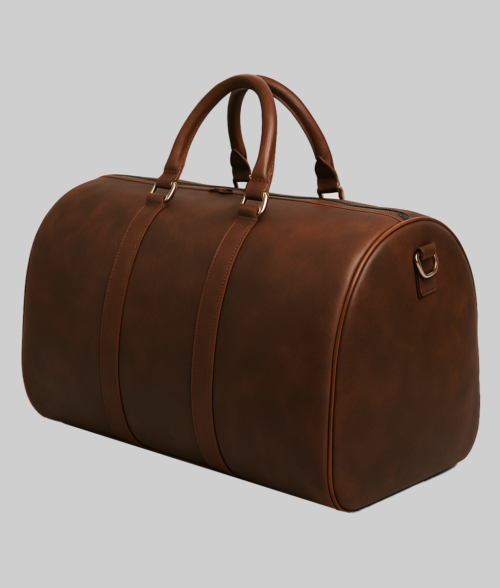 Men’s Distressed Brown Crazy Horse Leather Duffle Bag-Front2