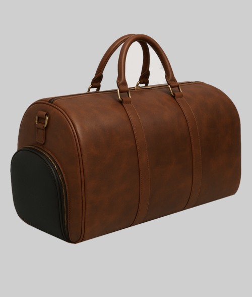 Men’s Distressed Brown Crazy Horse Leather Duffle Bag-Front3