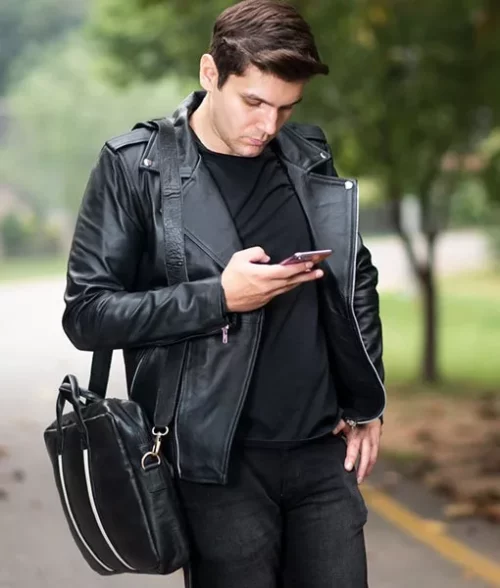 Men’s Stylish Black Leather Laptop Bag