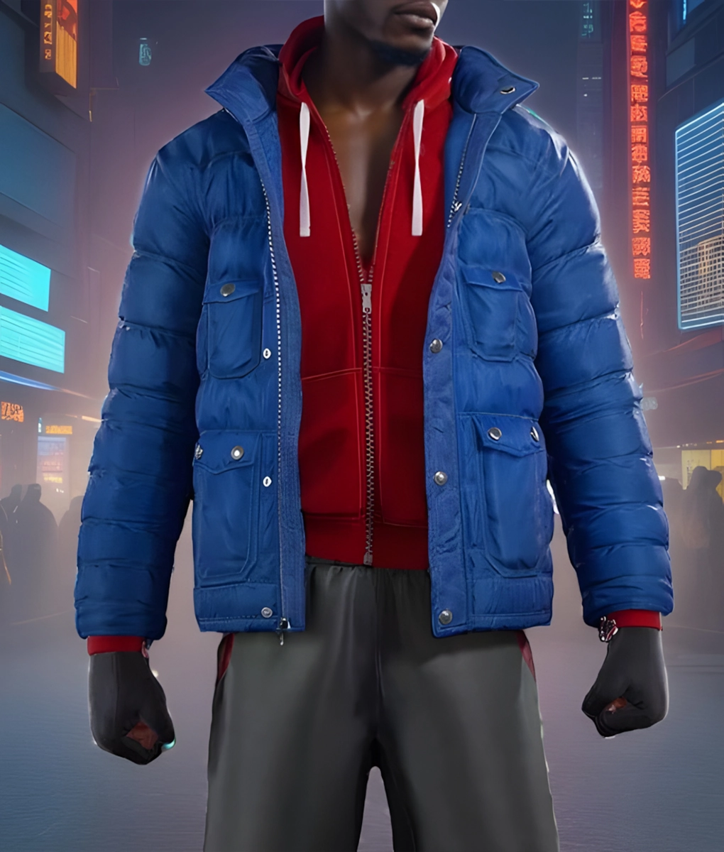 Spider-Man Miles Morales Blue Puffer Jacket-FrontView