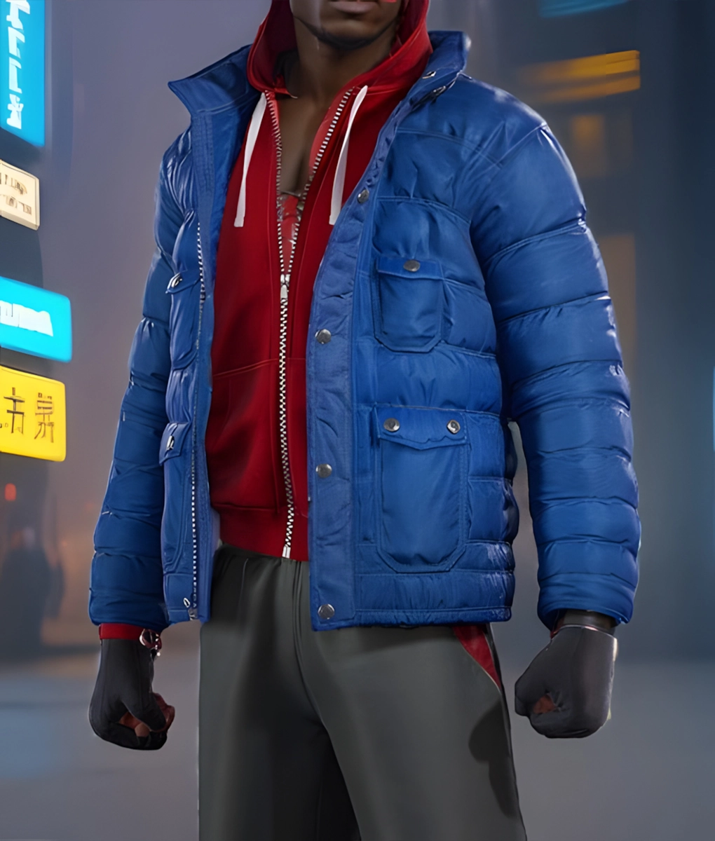 Spider-Man Miles Morales Blue Puffer Jacket-SideView