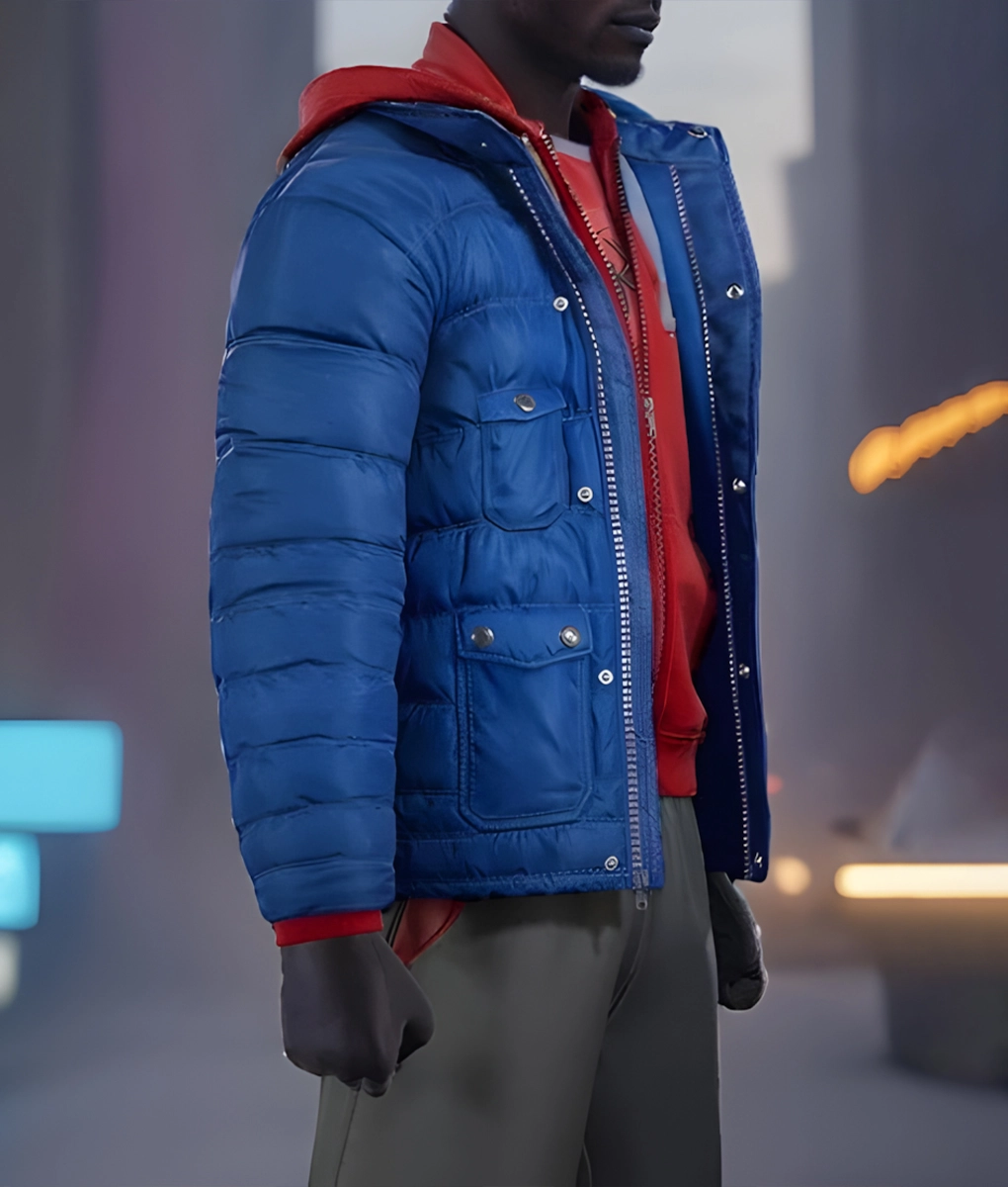 Spider-Man Miles Morales Blue Puffer Jacket-SideView2