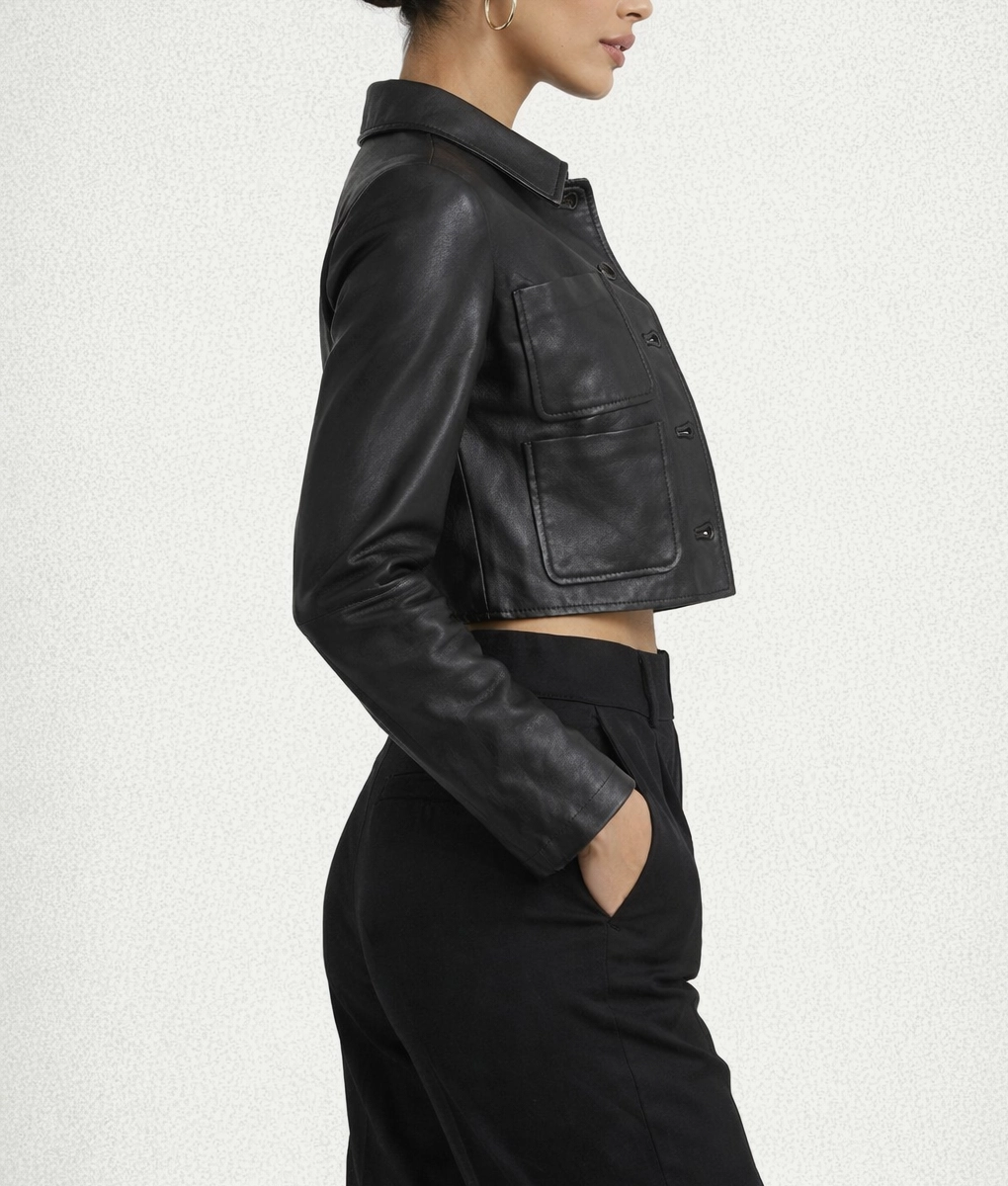 Wednesday Addams Black Leather Cropped Jacket-2