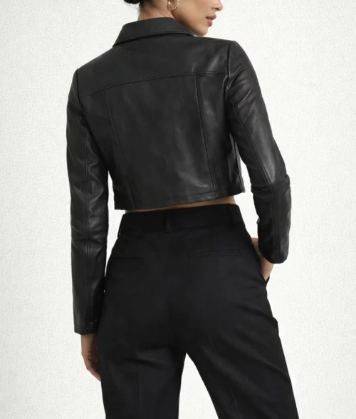 Wednesday Addams Black Leather Cropped Jacket-3