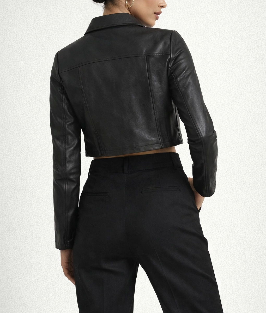 Wednesday Addams Black Leather Cropped Jacket-3