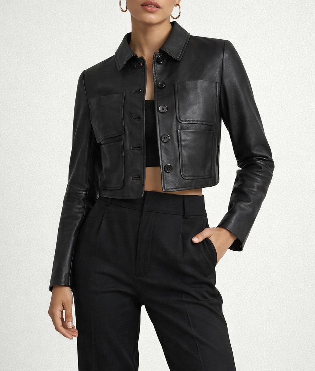 Wednesday Addams Black Leather Cropped Jacket-4