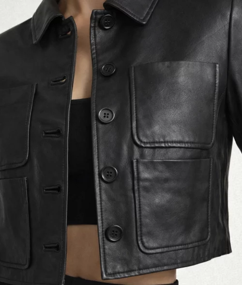 Wednesday Addams Black Leather Cropped Jacket-1