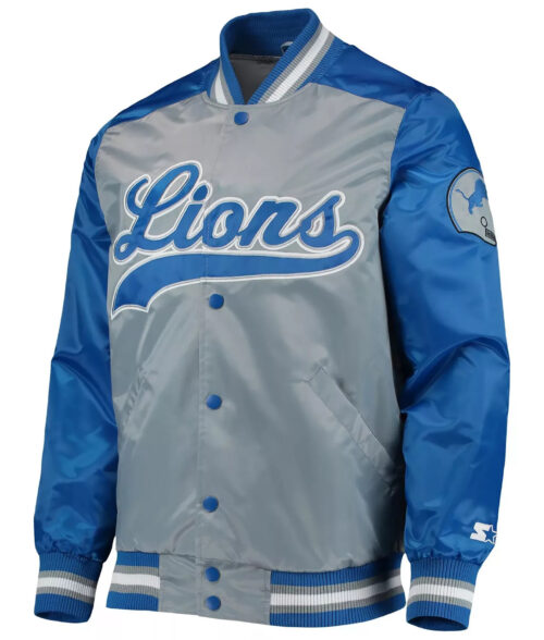 Detroit Lions Starter Jacket - Detroit Lions Satin Jacket | Men's Leather Jacket - Front View