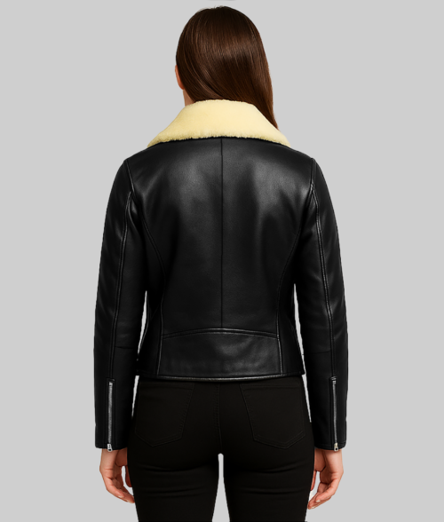 Susan Classic Shearling Moto Jacket-BackView