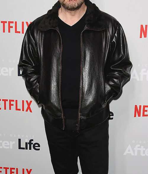 After Life Ricky Gervais Brown Leather Jacket