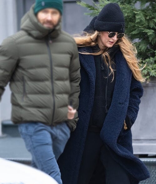 Blake Lively Blue Fur Shearling Coat