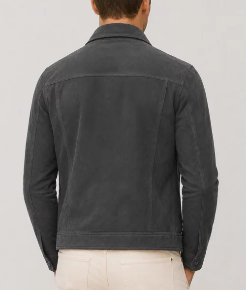 Brent Men's Grey Suede Trucker Jacket - Back