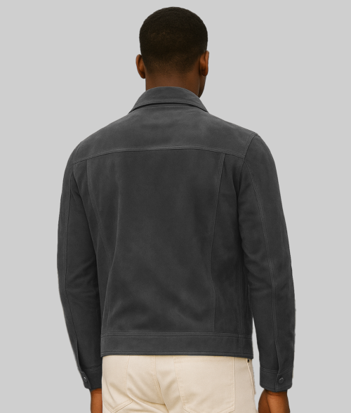 Brent Men's Grey Suede Trucker Jacket-Back View