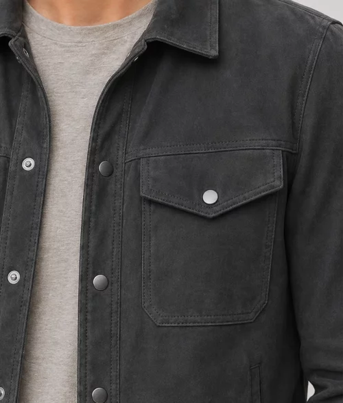 Brent Men's Grey Suede Trucker Jacket - Pocket