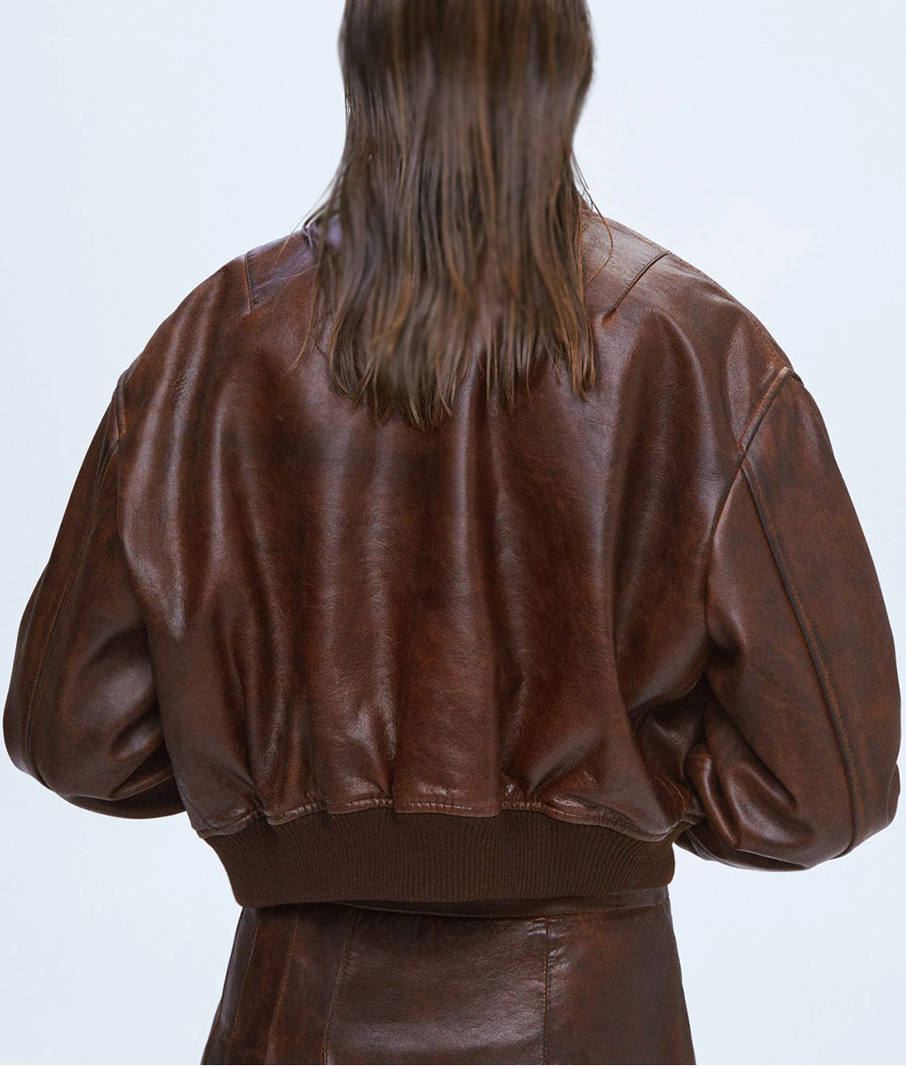 Katie Holmes Brown Leather Bomber Jacket