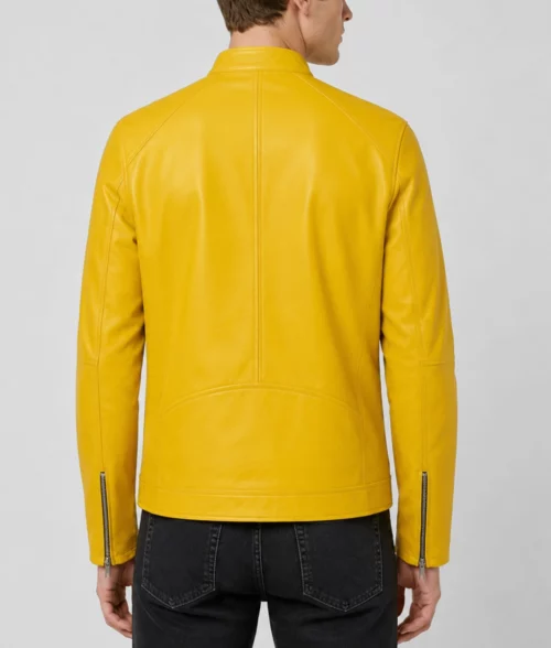 Men's Classic Yellow Leather Jacket - Back