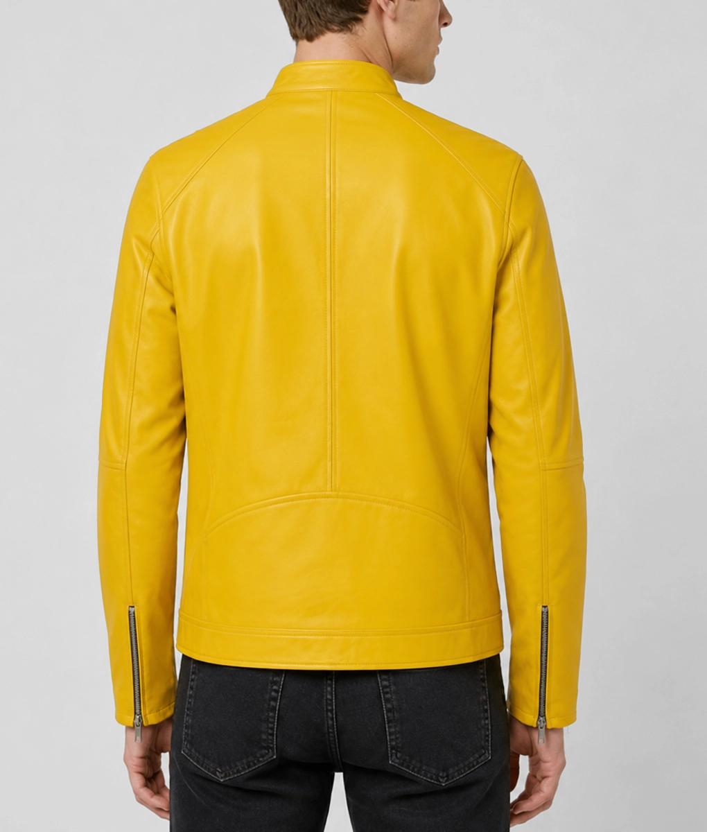 Men's Classic Yellow Leather Jacket - Back