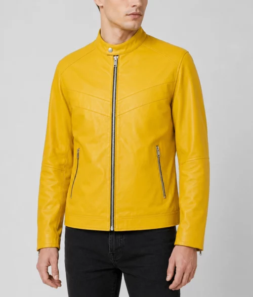 Men's Classic Yellow Leather Jacket - Side