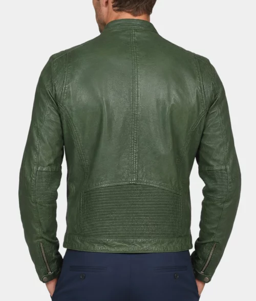 Men's Green Leather Jacket - Back