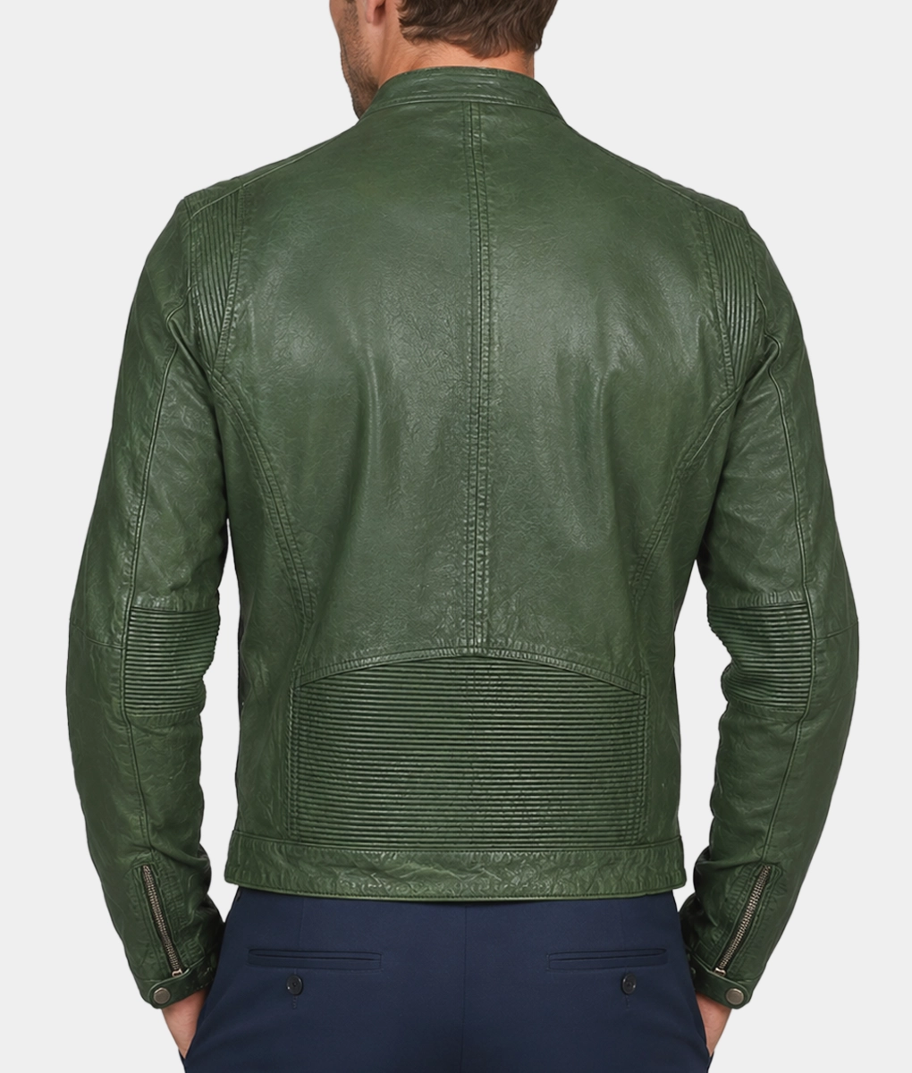 Men's Green Leather Jacket - Back