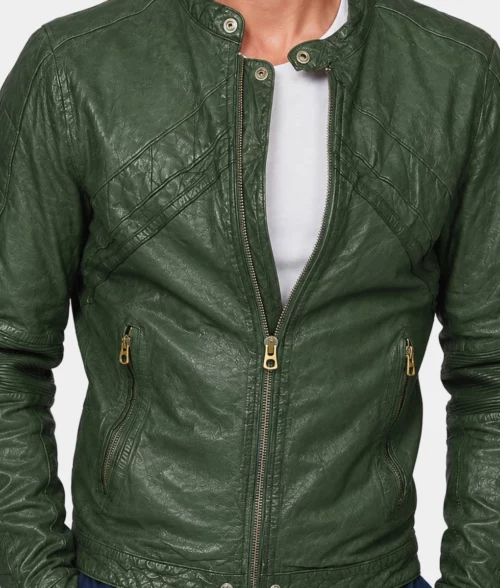 Men's Green Leather Jacket - Zoom