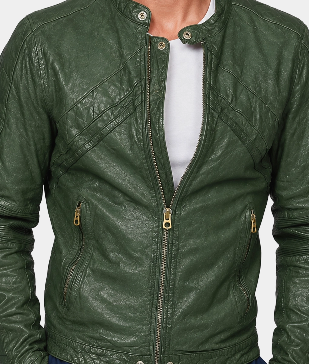 Men's Green Leather Jacket - Zoom