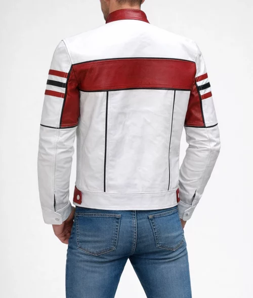 Men’s Red & White Cafe Racer Jacket - Back