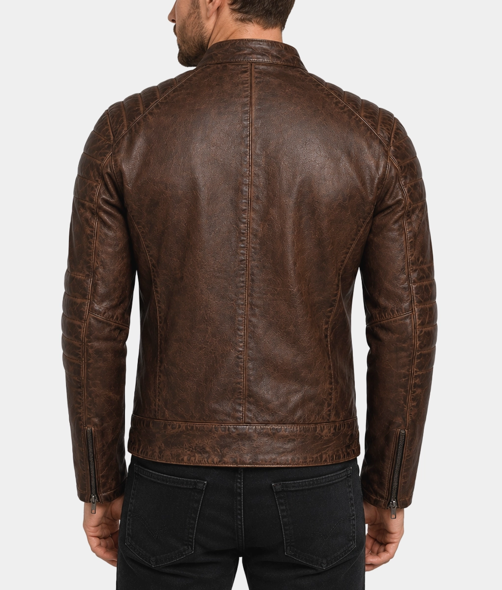 Men's Vintage Brown Cafe Racer Jacket - Back