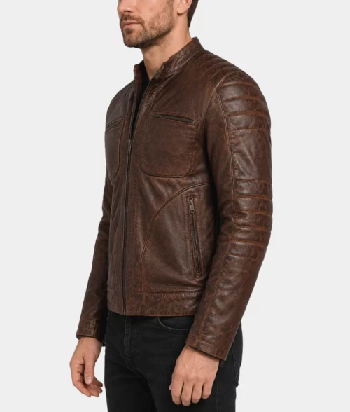 Men's Vintage Brown Cafe Racer Jacket - Side