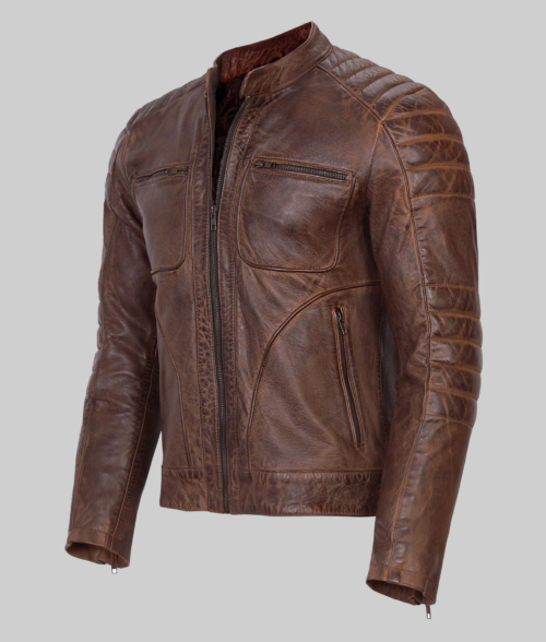 Men's Vintage Brown Cafe Racer Jacket-SideView
