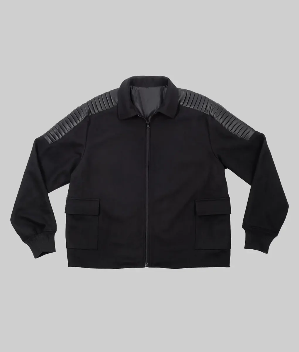 Star Trek Jean-Luc Picard Black Wool and Leather Jacket