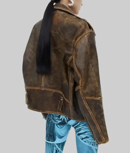 Cindy Kimberly Distressed Brown Leather Jacket